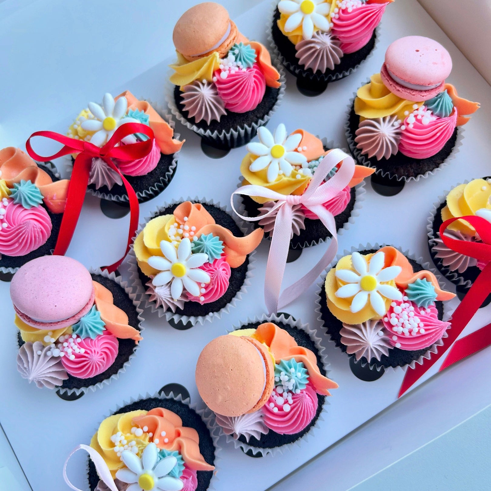 Bright & Fun Floral Bow Cupcakes