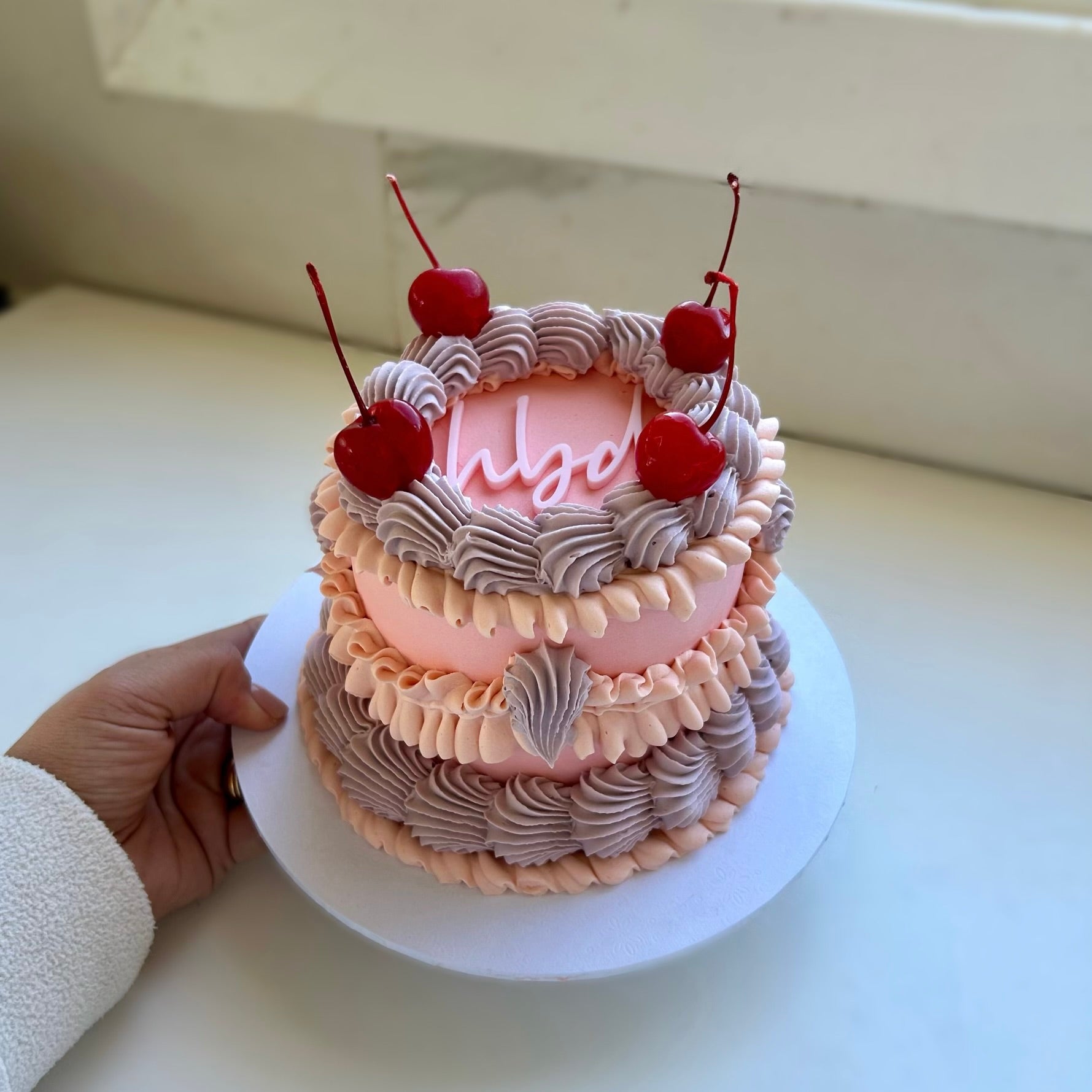 Pink vintage birthday cake
